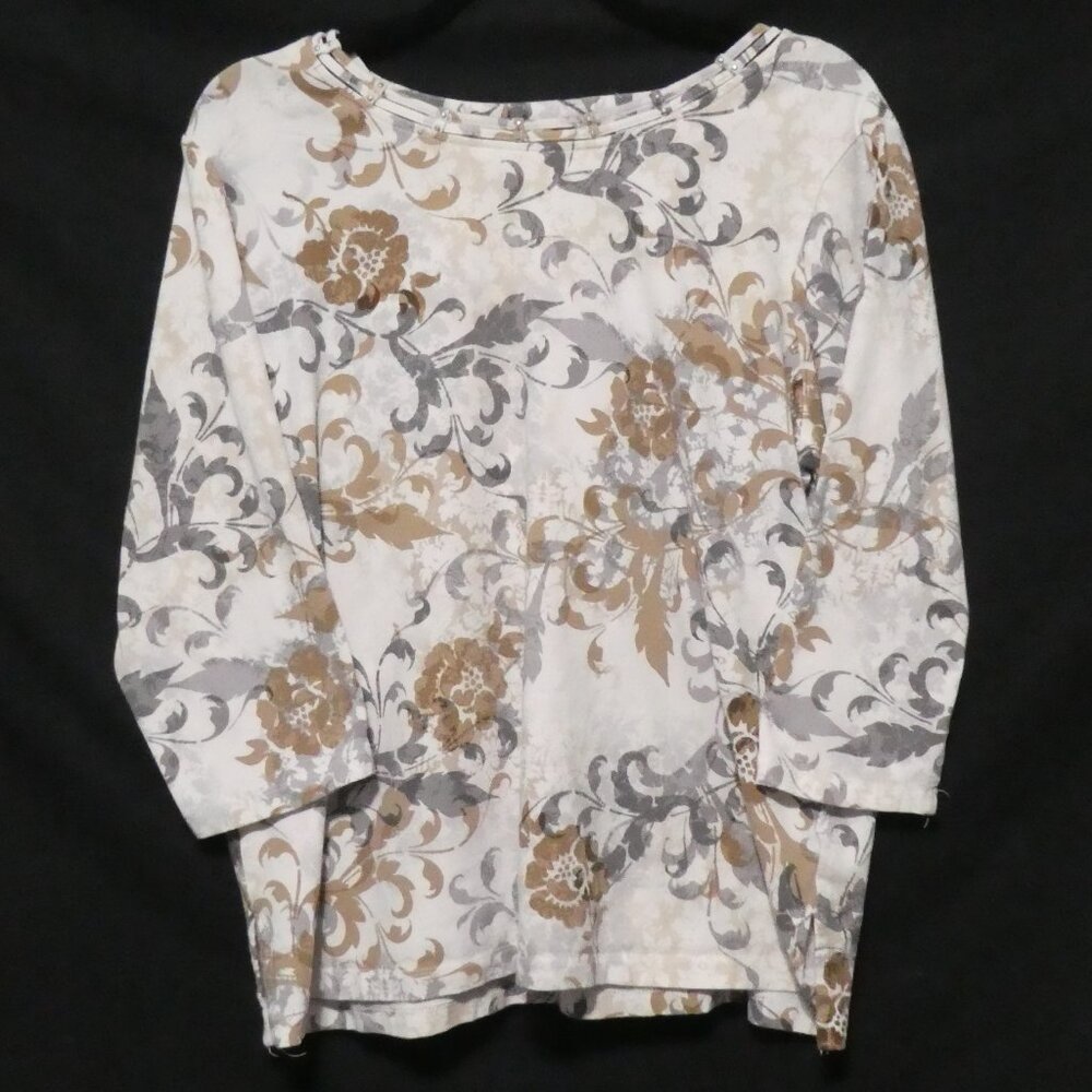 ALFRED DUNNER | large | Floral Long Sleeve Shirt | Beautiful and Unique Neckline